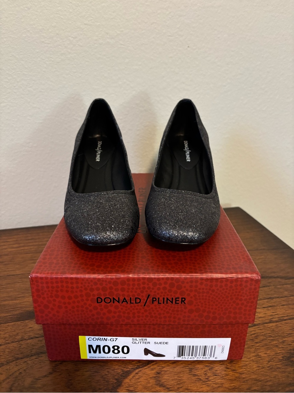 Donald J. Pliner Black Glitter Mid Heel Pump